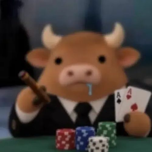 Gambull — a bull in a suit holding aces